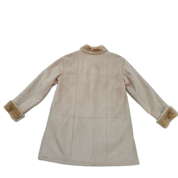 VTG 90s Penny Lane Coat Size L Tan Faux Suede Plush Fur Patchwork Fleet Street - Picture 10 of 11